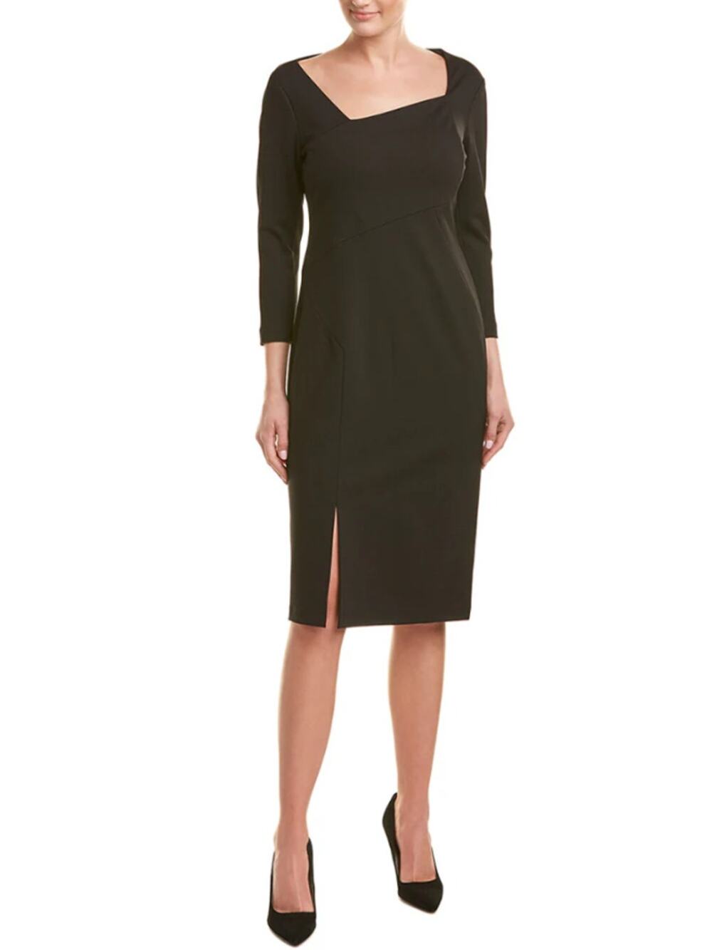 LAFAYETTE 148 New York Asymmetrical Sheath Dress Black Ponte Knit Women's 12